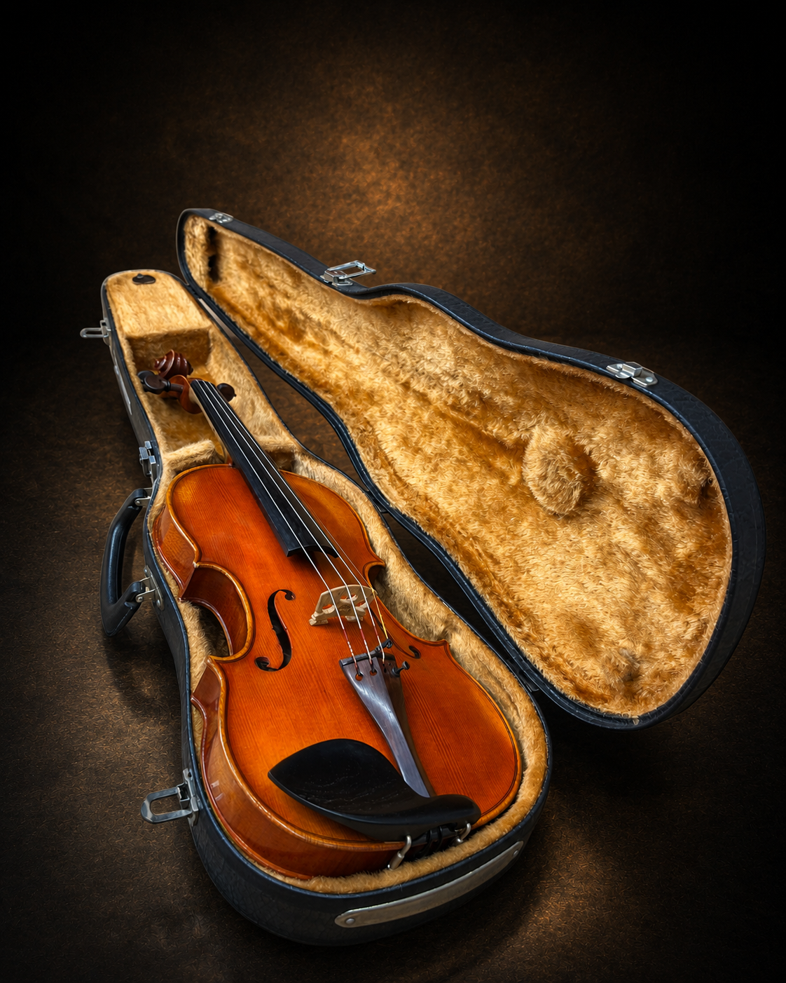 Mặt trước violin J.H. Müller Nr.70 size 4/4 nằm trong hộp mở