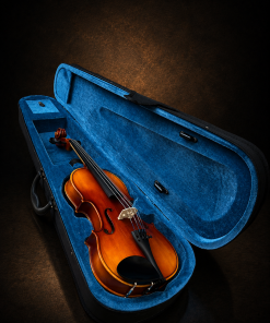 Mặt trước violin Suzuki No.210 size 3/4 nằm trong hộp mở