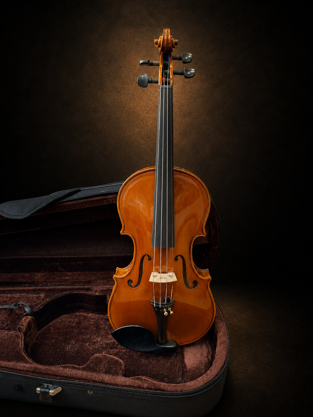 Toàn bộ mặt trước violin mang nhãn Antonius Stradivarius 1719 đặt đứng