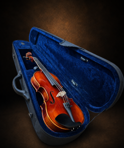 Mặt trước violin Bella Armonia Modell CONTROLATTIA size 4/4 nằm trong hộp mở