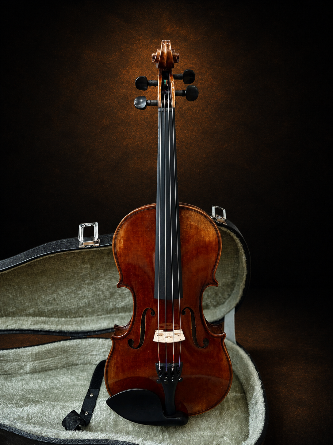 Toàn bộ mặt trước violin Bella Armonia size 3/4 đặt đứng