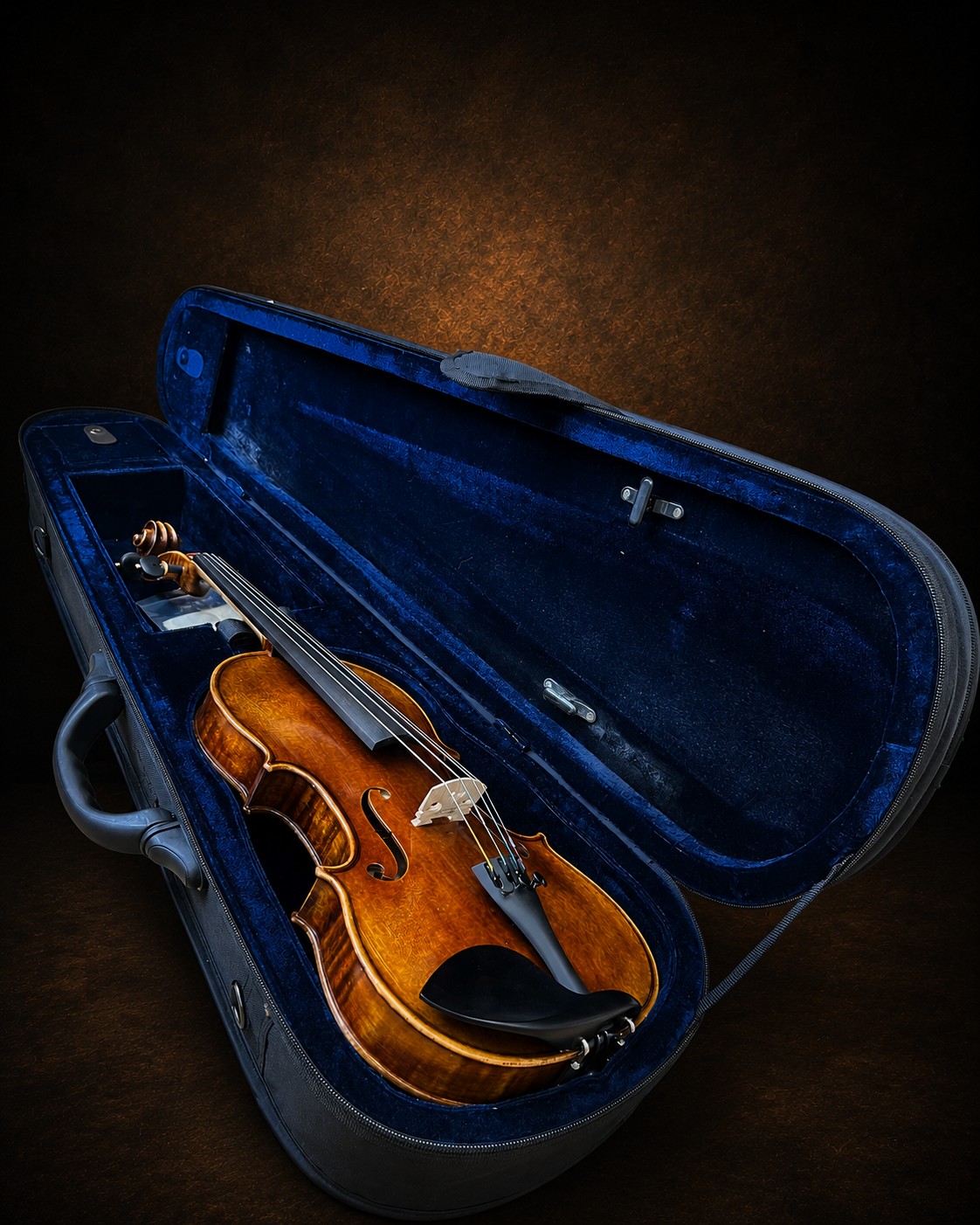 Mặt trước violin Bella Armonia size 4/4 nằm trong hộp mở