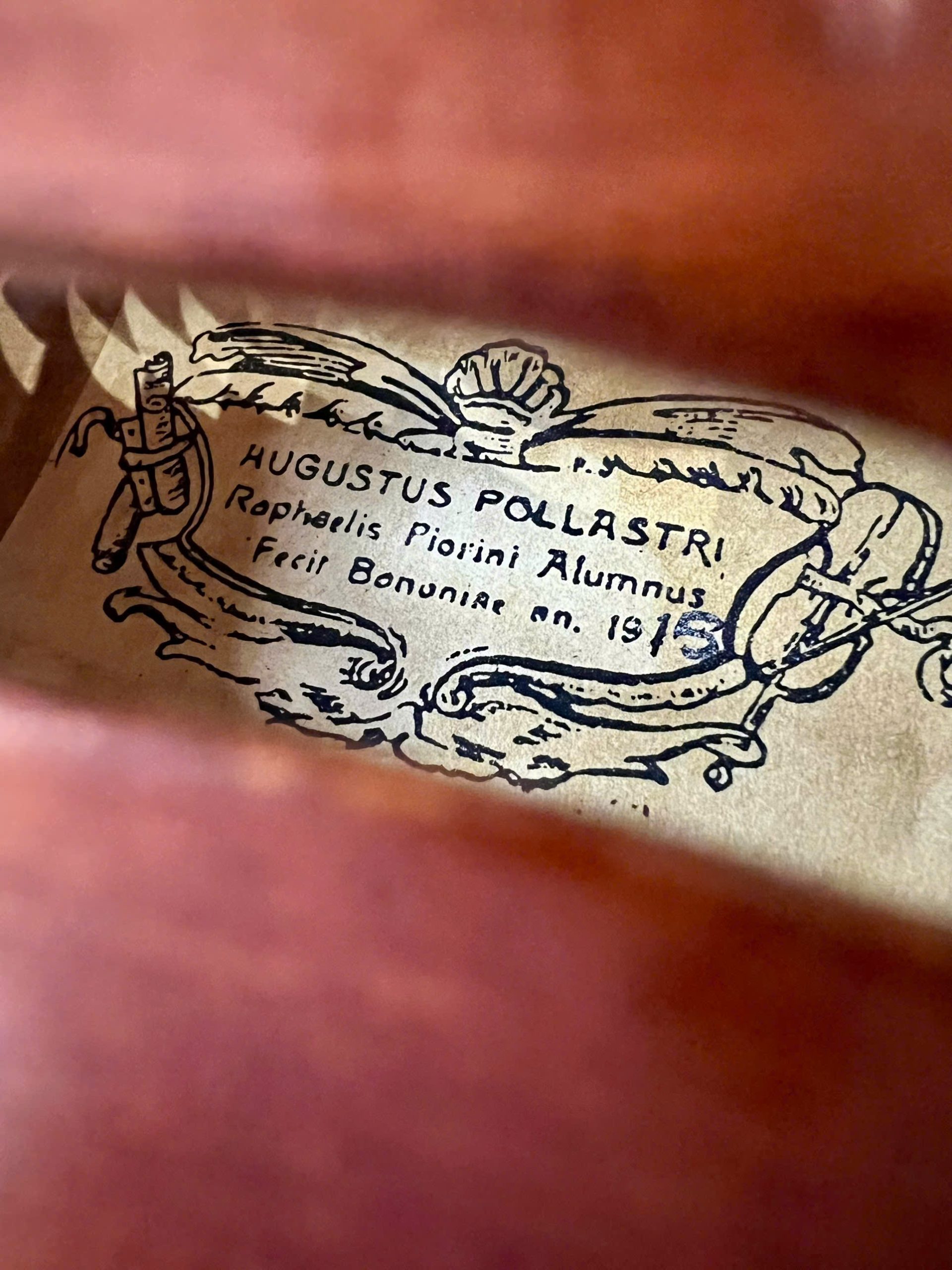 Nhãn trong violin ghi Augustus Pollastri và năm 1915