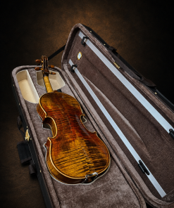 Mặt lưng violin mang nhãn Giuseppe Fiorini 1919 nằm trong hộp mở