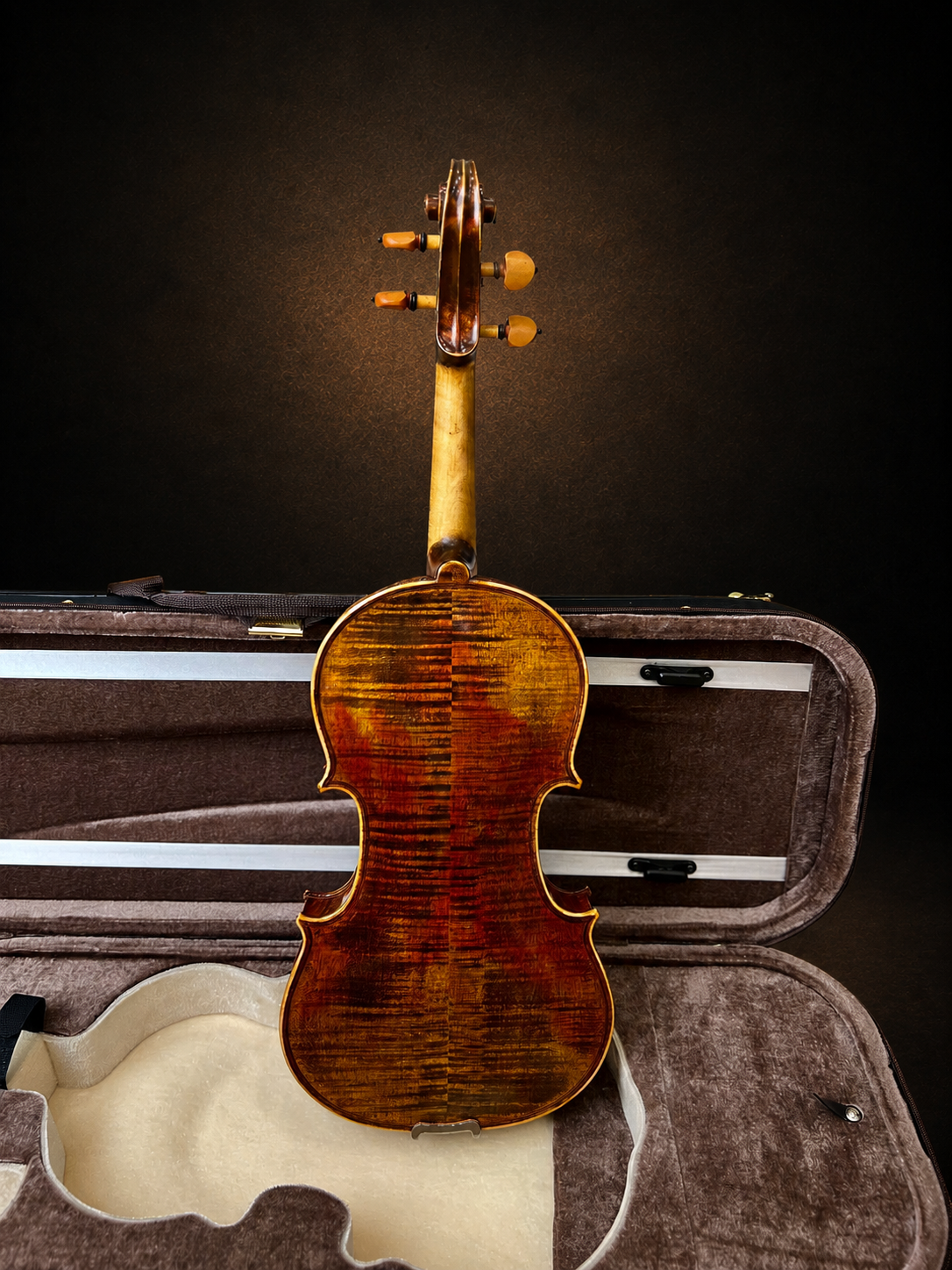 Toàn bộ mặt lưng violin mang nhãn Giuseppe Fiorini 1919 đặt đứng