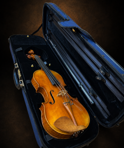 Mặt trước violin mang nhãn Rocca Enrico 1902 nằm trong hộp mở