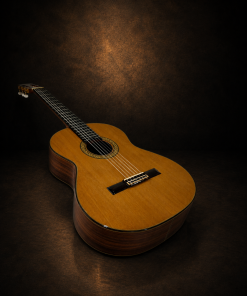 Guitar Matsuoka No.30 – mặt trước chụp nghiêng trên nền nâu