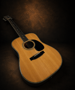 Guitar Morris W-50 – mặt trước chụp nghiêng trên nền nâu