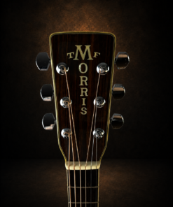 Guitar Morris W-50 – cận cảnh mặt trước đầu đàn với logo Morris