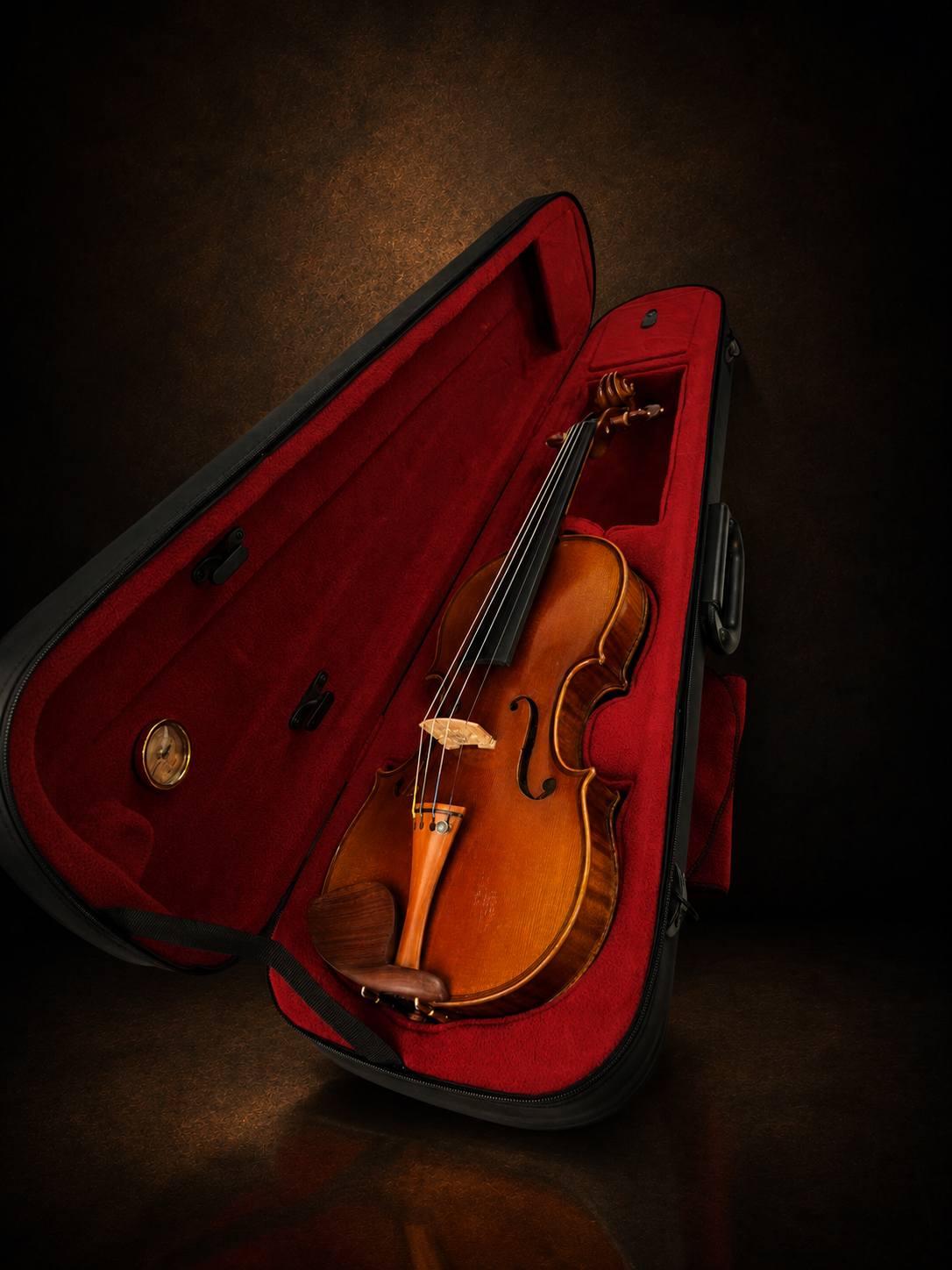 Mặt trước violin Lamy H.Ennile Blondelel trong hộp lót nhung đỏ