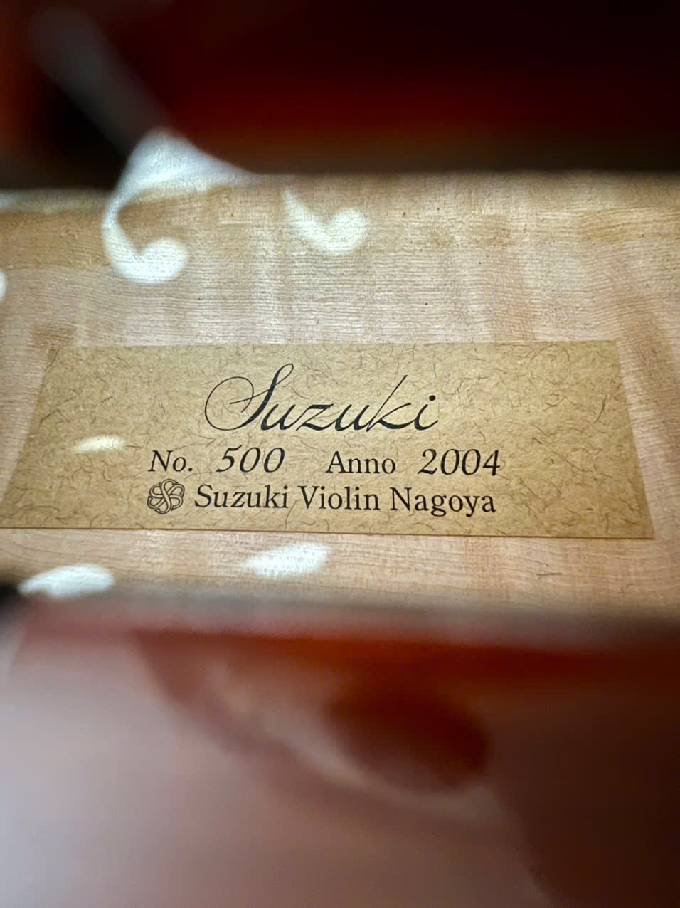 Nhãn trong violin Suzuki No.500 size 4/4 ghi Anno 2004