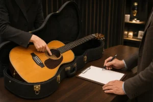 Bàn giao khi thu mua đàn guitar tại Mộc Nhật