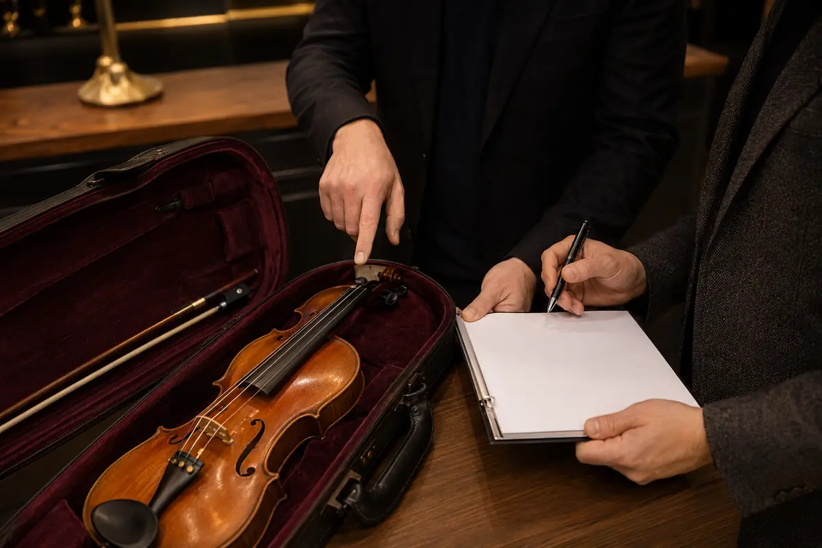 Bàn giao khi thu mua đàn Violin tại Mộc Nhật