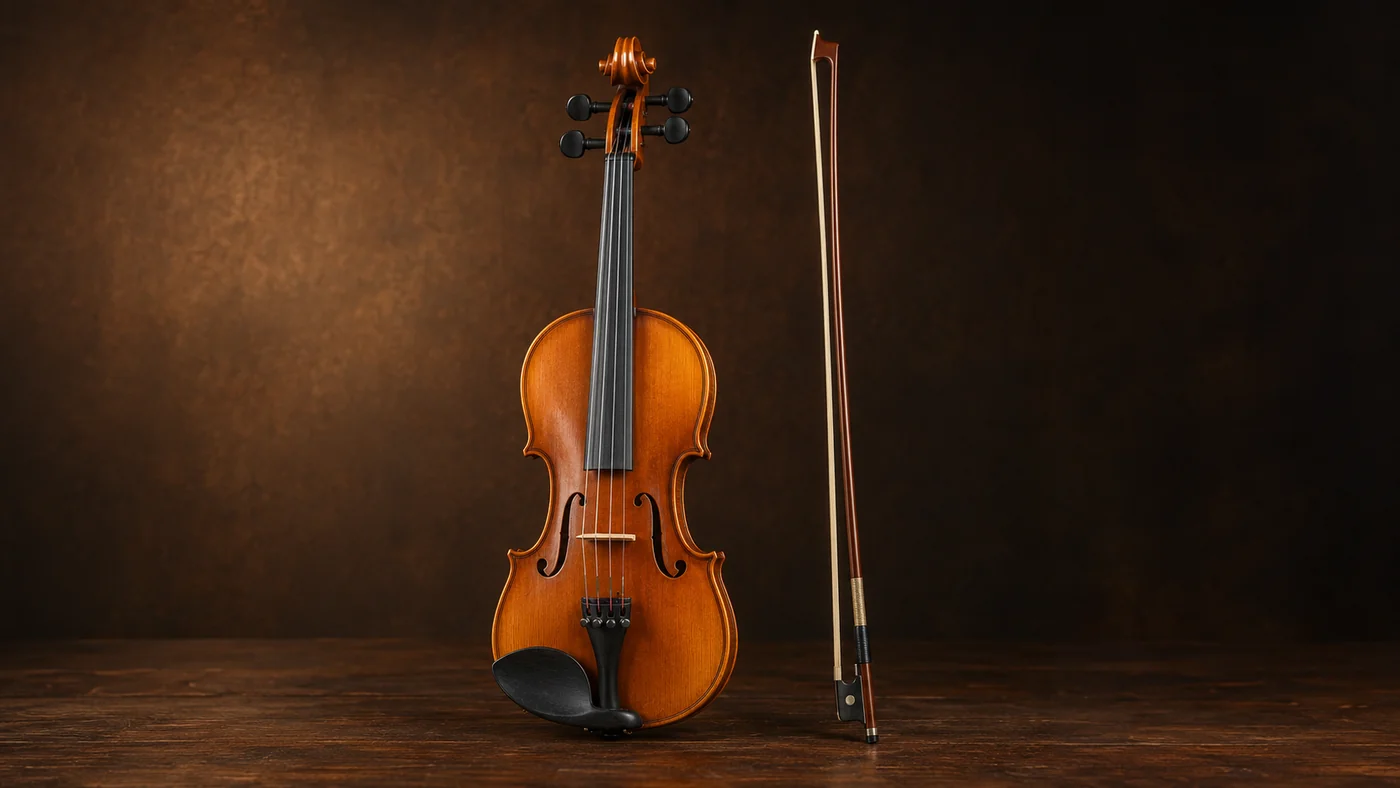Violin Suzuki No.300 size 1/4 mặt trước và vĩ đàn