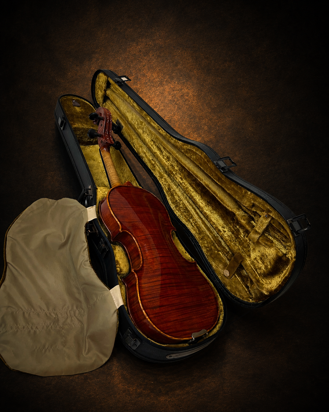 Mặt lưng violin Georges Apparut size 4/4 đặt trong hộp mở lót nhung vàng