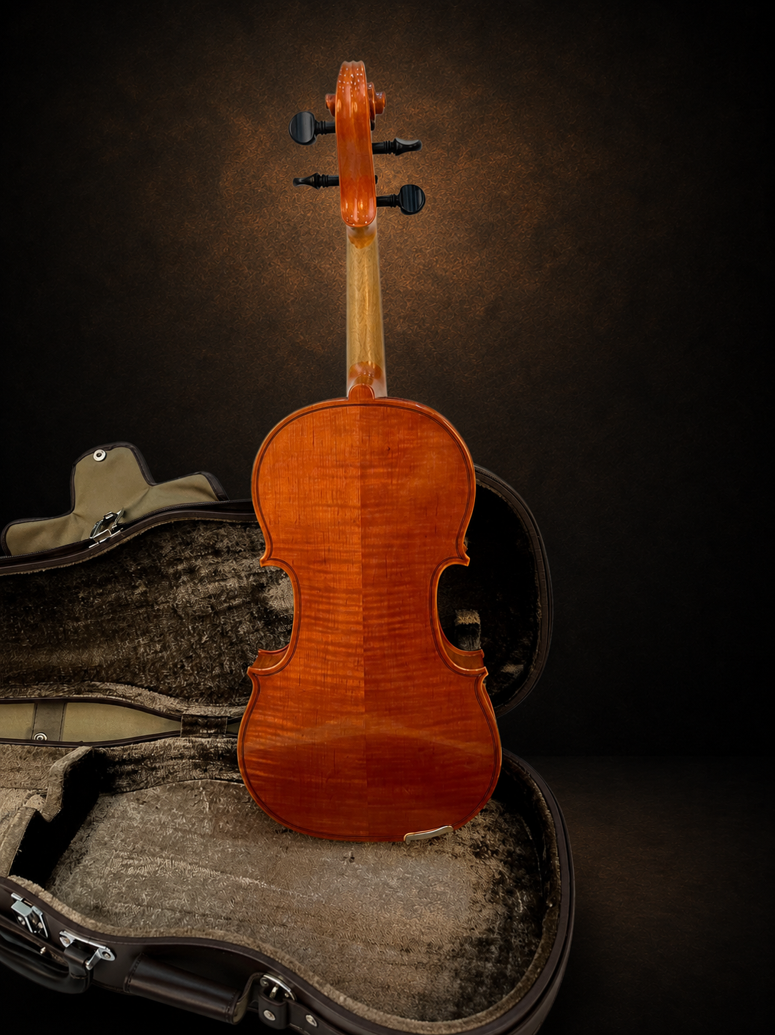 Mặt lưng maple Violin Suzuki No.330 size 4/4 trên nền tối minh họa