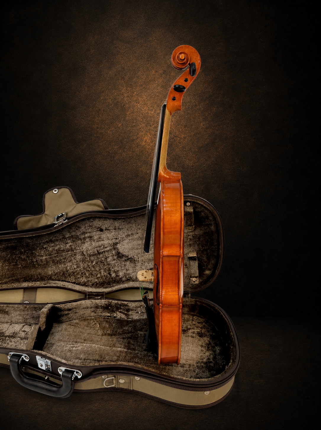Góc nghiêng hông violin Suzuki No.330 size 4/4, mặt đàn hướng sang trái