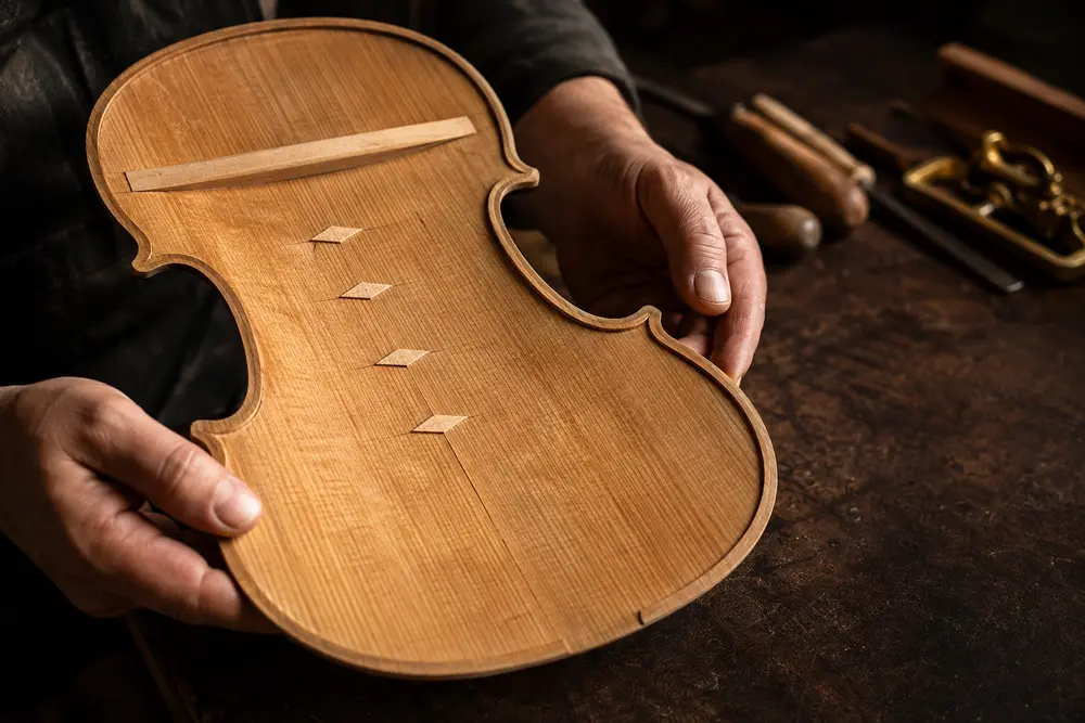 Dấu vết gia cố vết nứt bên trong đàn violin từng sửa chữa