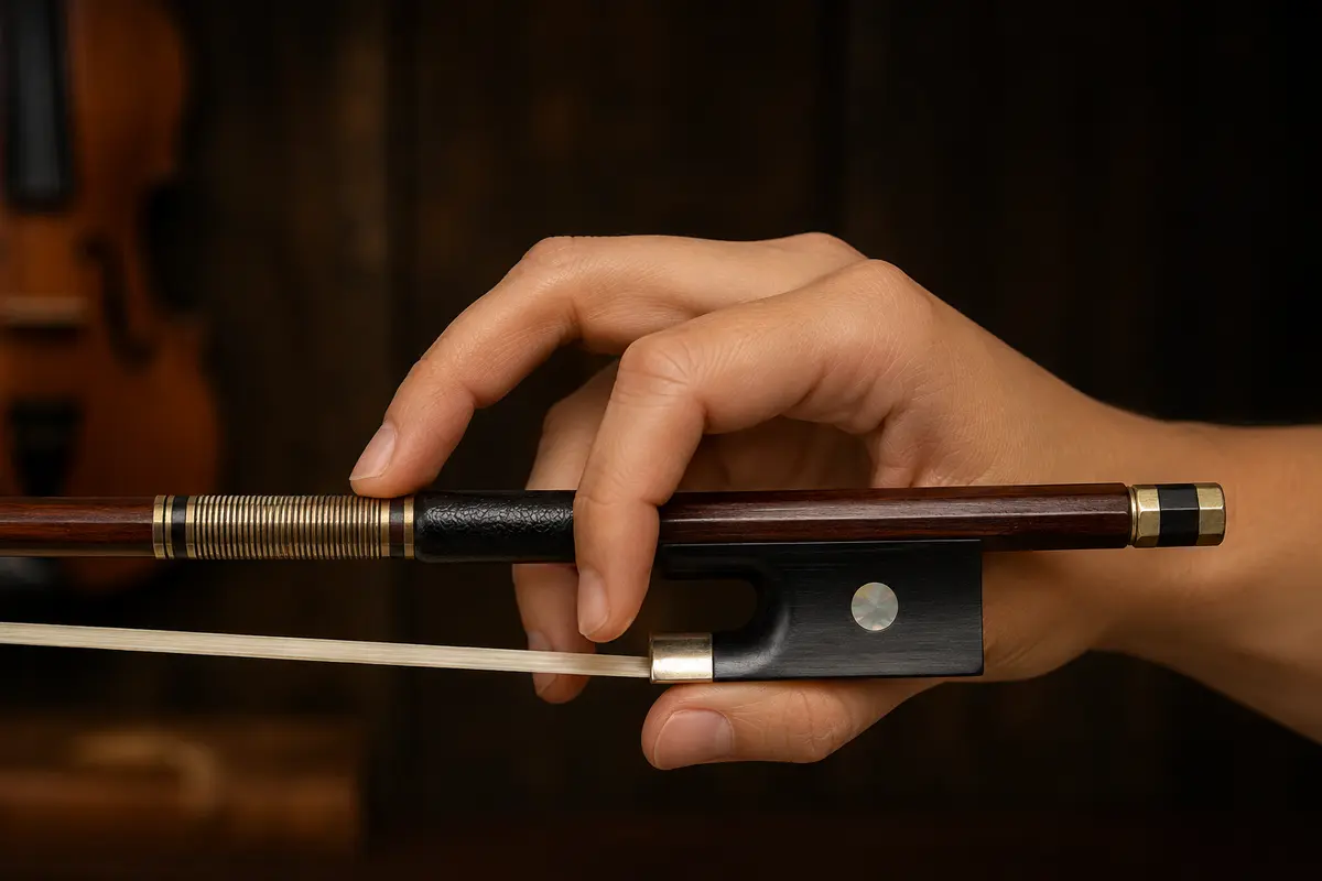 Vị trí ngón cái và ngón giữa khi cầm vĩ Violin