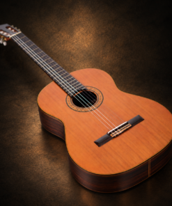 Guitar Fernandes GC-40 – nhìn nghiêng mặt trước trên nền nâu