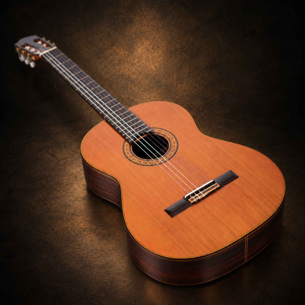 Guitar Fernandes GC-40 – nhìn nghiêng mặt trước trên nền nâu