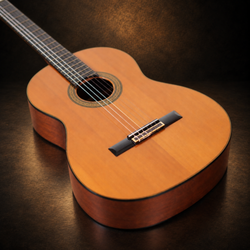 Guitar Yamaha C150 – cận cảnh mặt đàn, lỗ thoát âm và ngựa đàn
