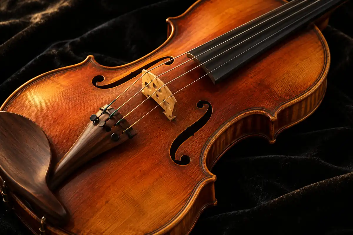 Minh họa  mặt spruce, ngựa đàn và phụ kiện màu rosewood của violin truyền thống