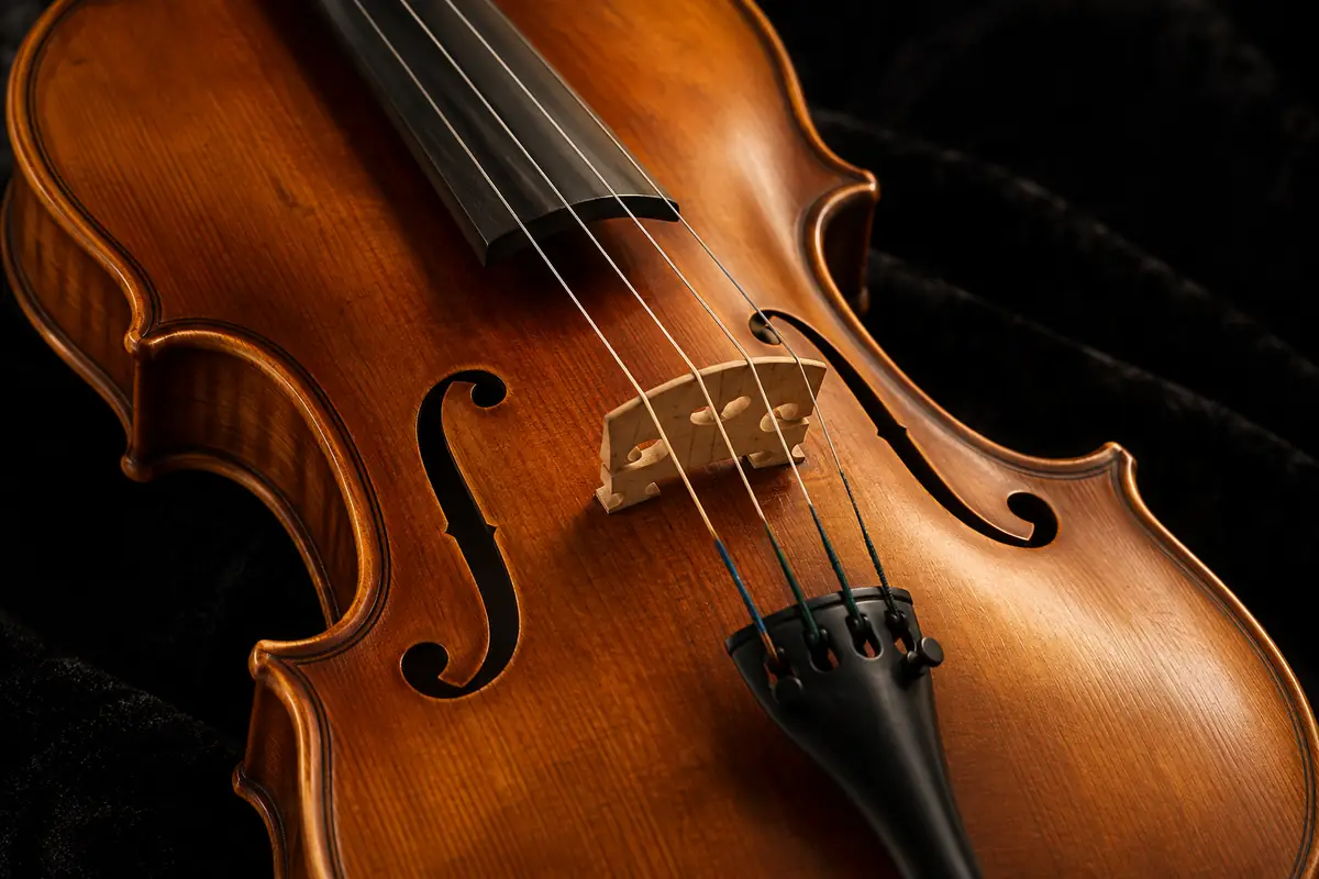 Minh họa chi tiết mặt đàn, ngựa và lỗ f của violin truyền thống